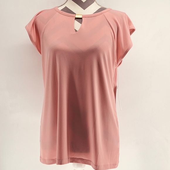 Peach Pink Liz Claiborne Top Short Flutter Sleeve NWT Keyhole Blouse Medium NEW - Picture 5 of 10